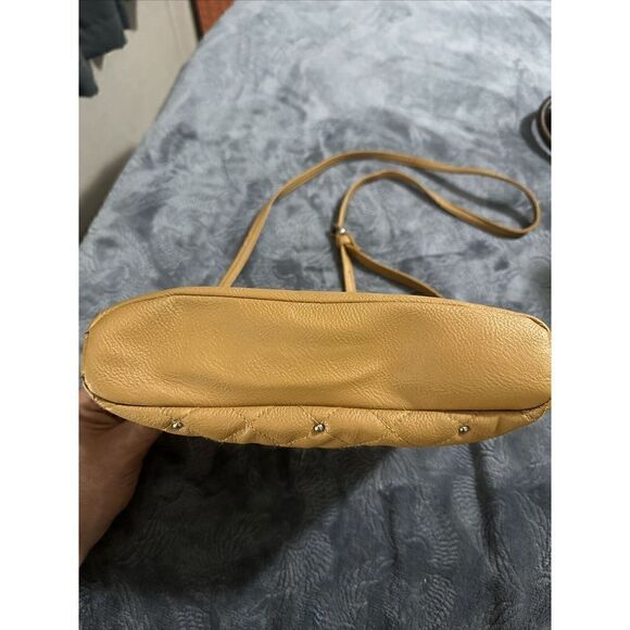 NINE WEST Mustard Brown Faux Leather Quilted Studded 3-Conpartment Crossbody Bag - Picture 5 of 10